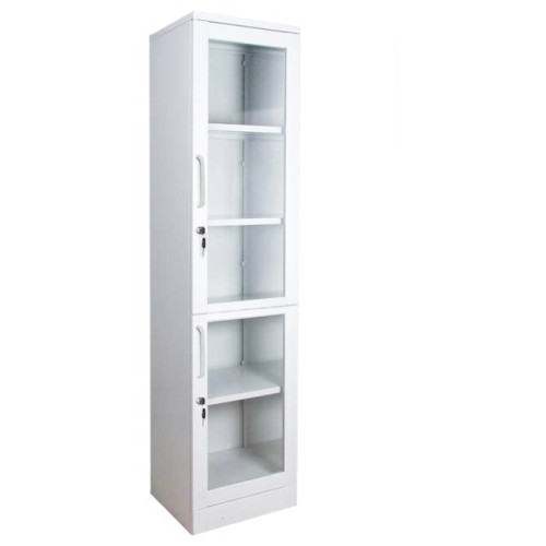 Two-door metal cabinet for medicines with a lock and glass doors