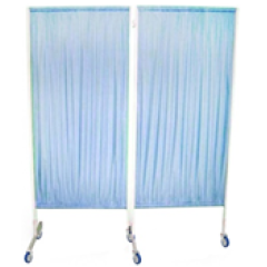 Two-section fabric medical screen, frame on wheels