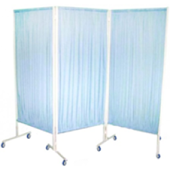 Medical fabric screen, three-section, frame on wheels