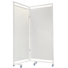 Two-section medical fabric screen on wheels